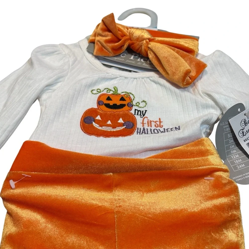 My First Halloween Pumpkin Costume Set - Orange velvety flare pants size 6 month